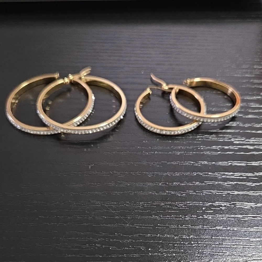 18K Gold Plated Women's Stainless Steel & Gemstones Hoop Earrings
